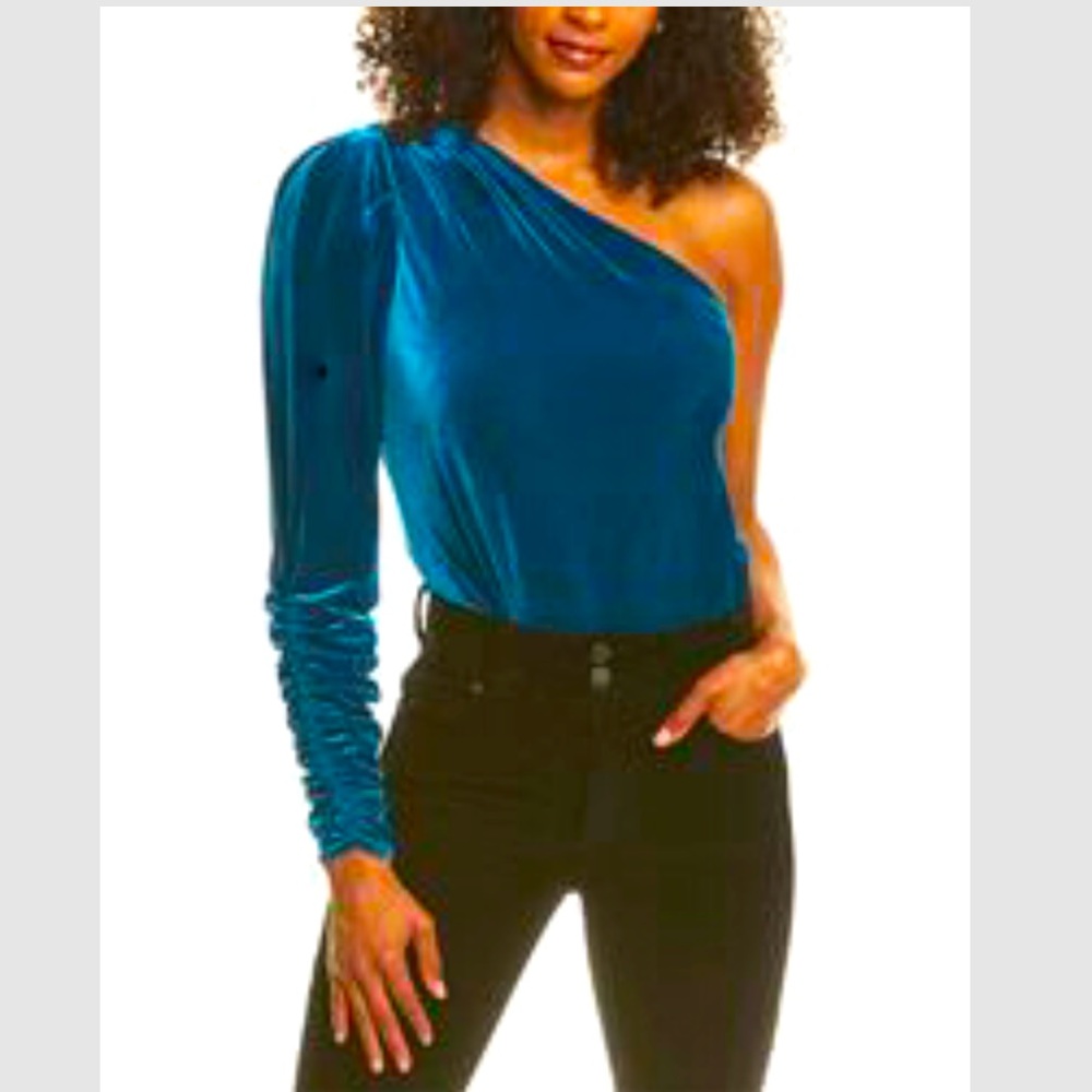 ML Monique Lhuillier velvet one-shoulder top